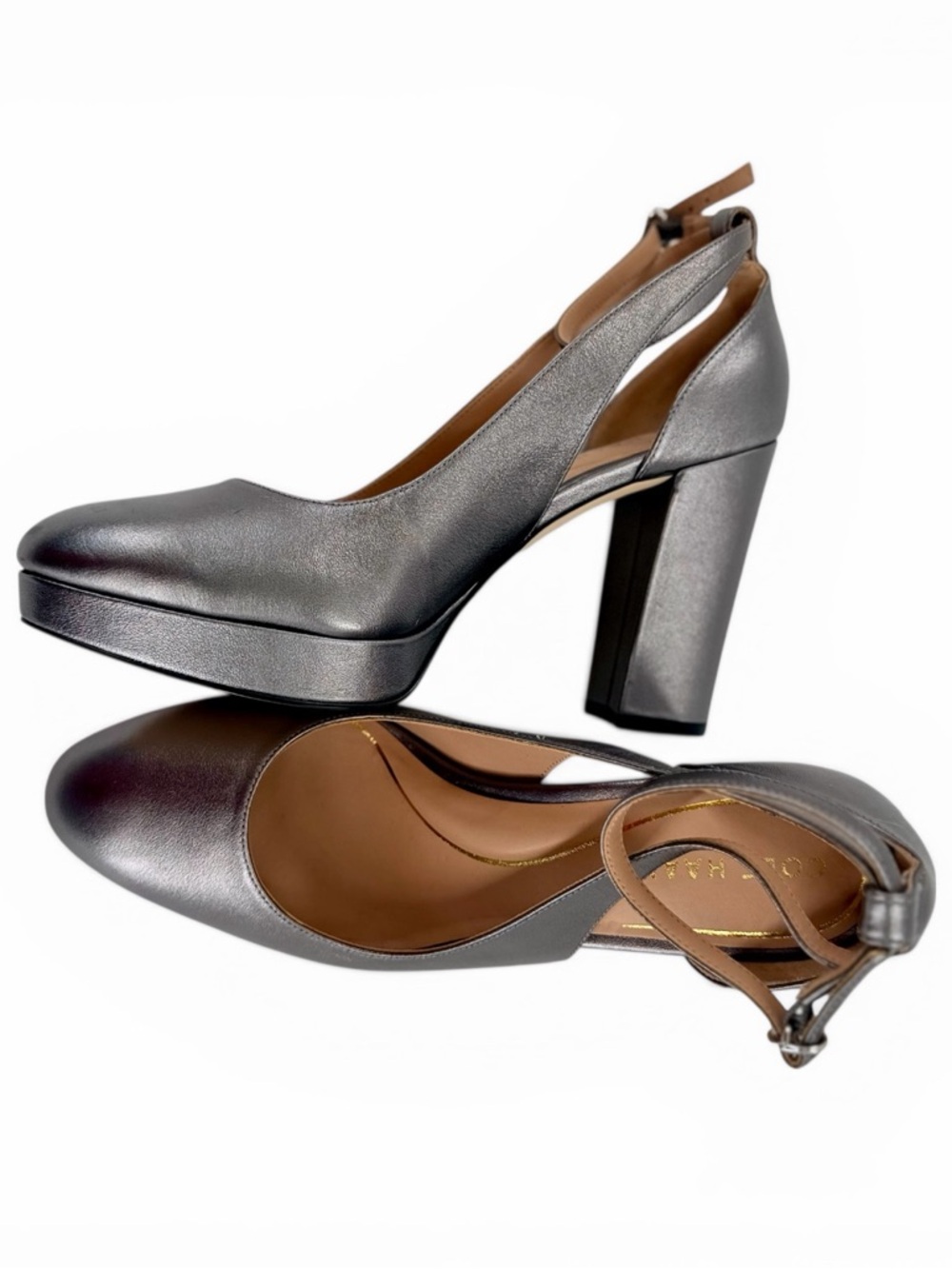 Cole Haan Grand OS Metallic Leather Heels Womens 8.5B Pewter Wedding Season - Picture 2 of 9